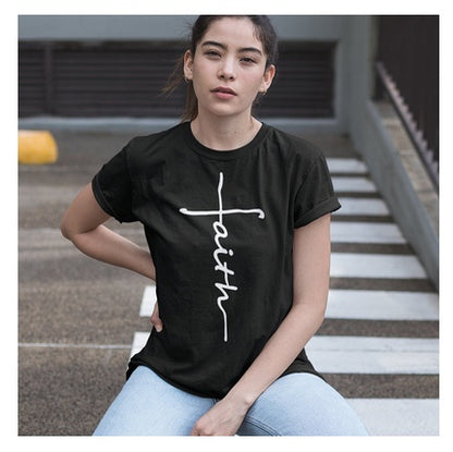 Faith cross women cotton t-shirt tops tee shirt loose tops.