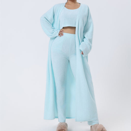 Cozy Pajama Set, 3 Piece Lounge Set, Cute Loungewear, Warm Suit Sets, Matching Set, Lounge Set, 3 Piece Pant Sets, Women Winter Dress.