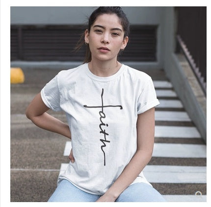 Faith cross women cotton t-shirt tops tee shirt loose tops.