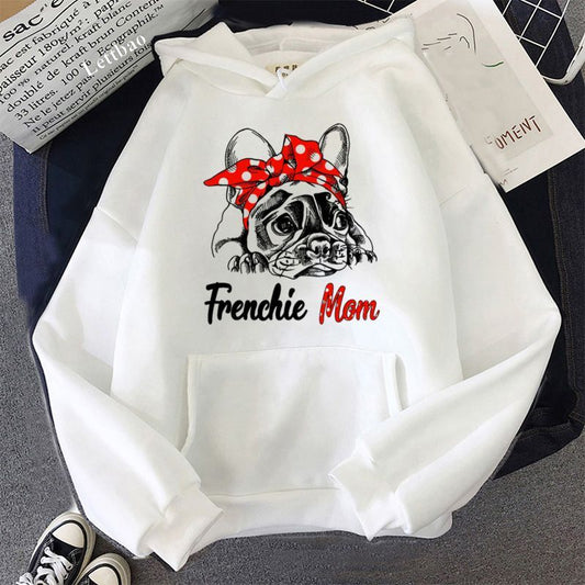 Kawaii French Bulldog Female Cartoon Sports Funny Pattern Fashion Hooded Sweater 90s Street.